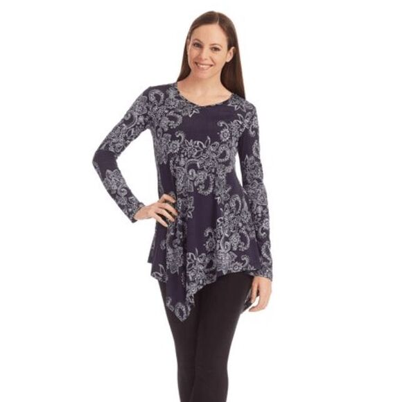 Made by Johnny Scoop Neck Long Sleeve Bottom Ruffle Short Dress, Navy, Sz Large - Picture 7 of 7